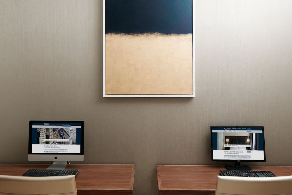 Workstations in the Club Living Room at Club Quarters Hotel in Houston