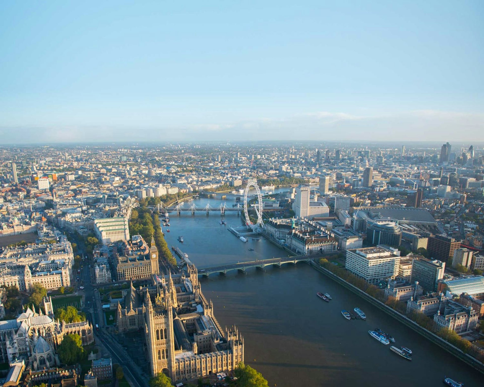 Aerial view of city and River Thames