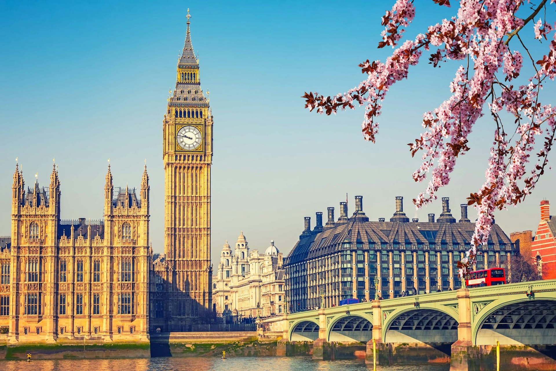 Big Ben, Houses of Parliament in London in spring