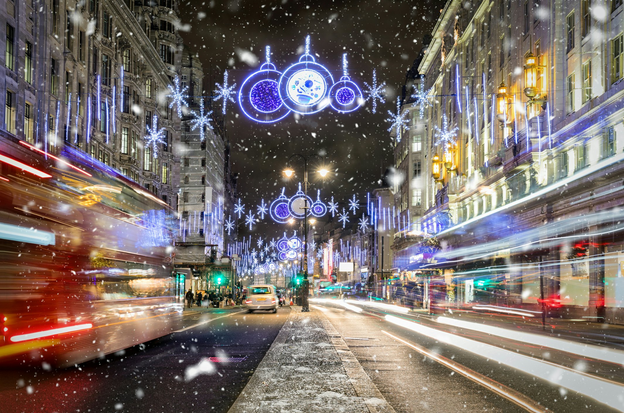 shopping high street in London in winter